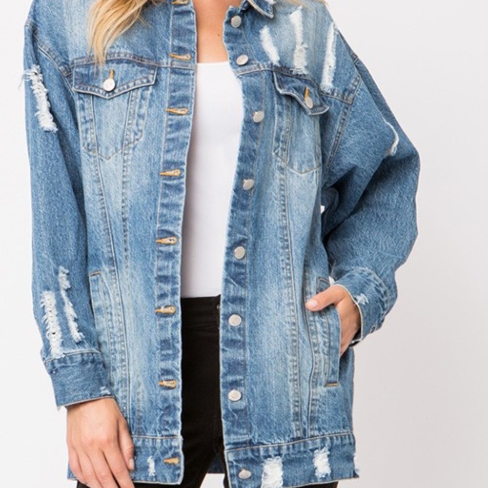 BEST SELLER Oversized distressed denim/jean jacket - Picture 3 of 7